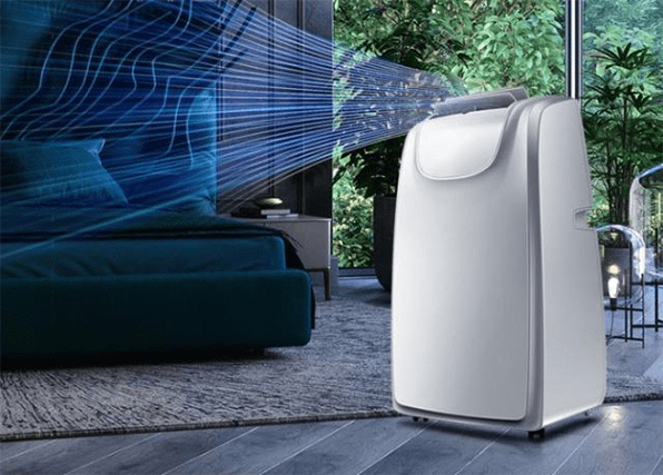 portable heat pump is working and blowing cold air